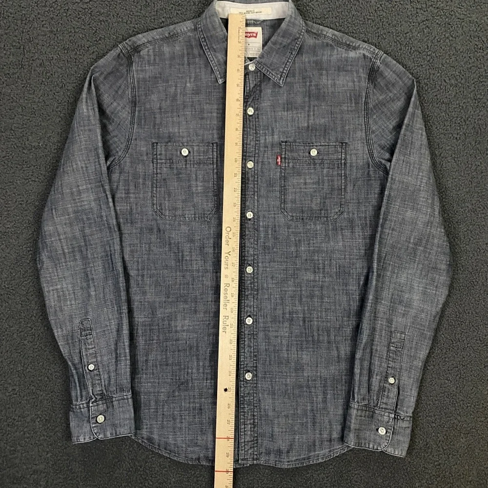 Levis Shirt Men Medium Modern Fit Blue Chambray Utility Denim Workwear Button Up